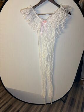 Vintage Celesce Lace Off Shoulder Teddy Bodysuit Petit Small White Pink Bow Y2K